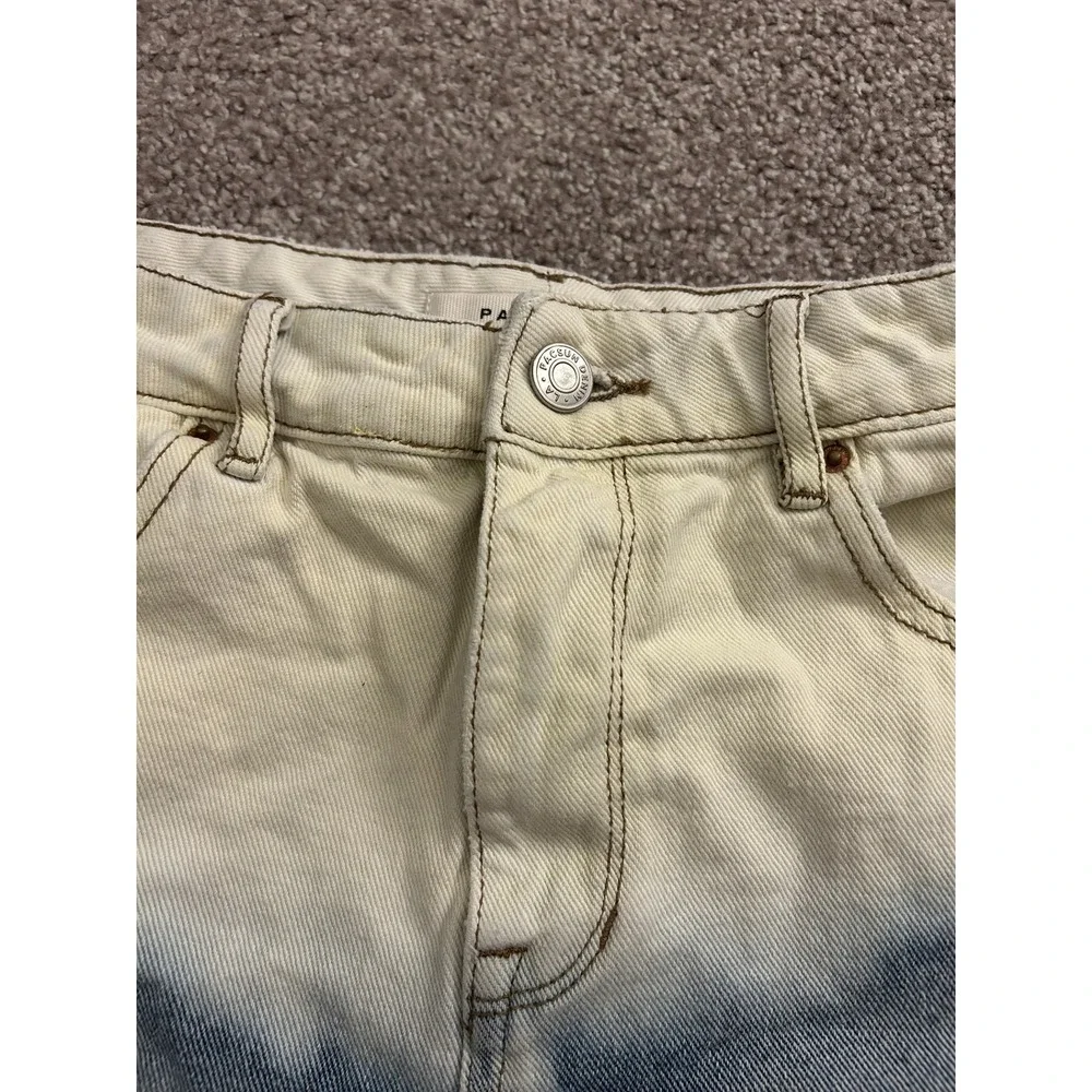 Vintage High Rise Festival Shorts Womens 27 Blue‎ Cream Dip Dye Raw Hem Denim